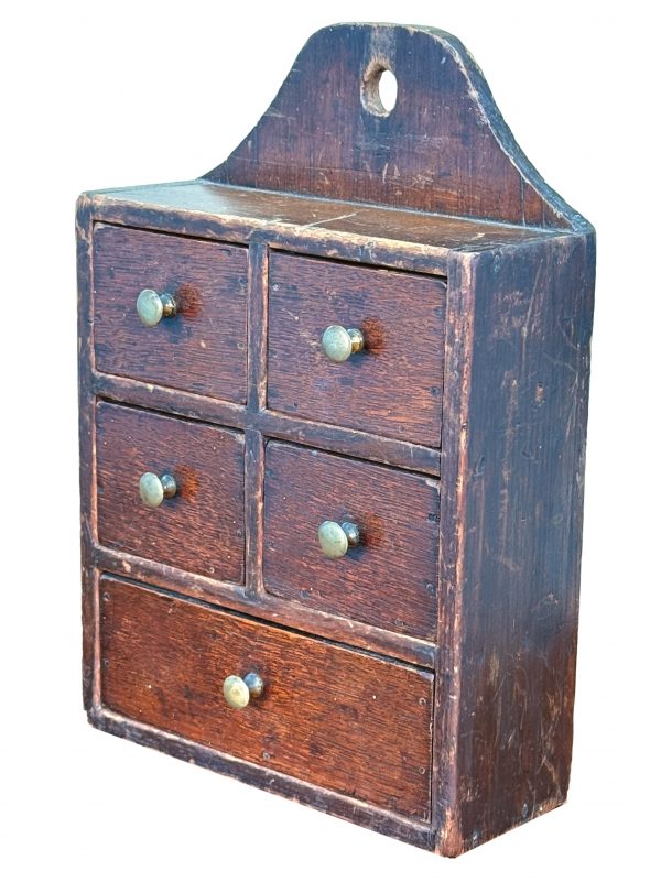 Oak and Pine 19th Century Wall Hanging Spice Box