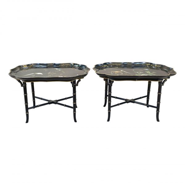 Pair Of Papier Mache Tray On Stand Coffee Tables