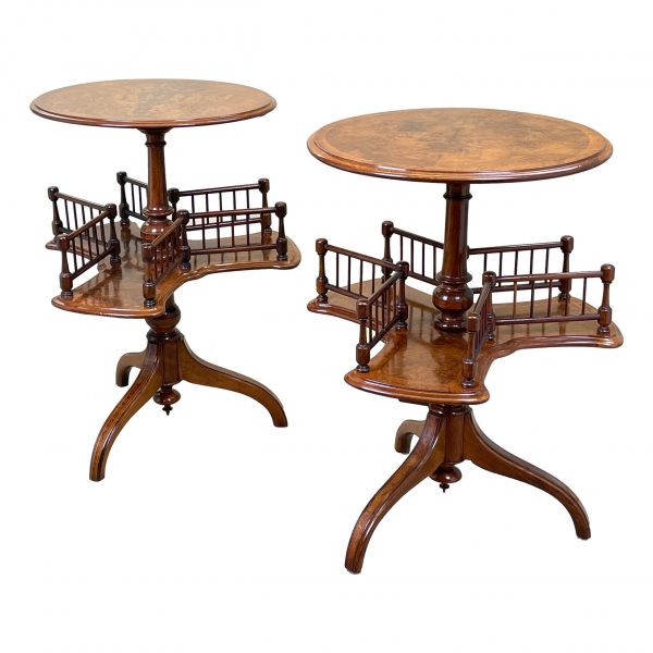 Pair Of Victorian Walnut Revolving Book Tables