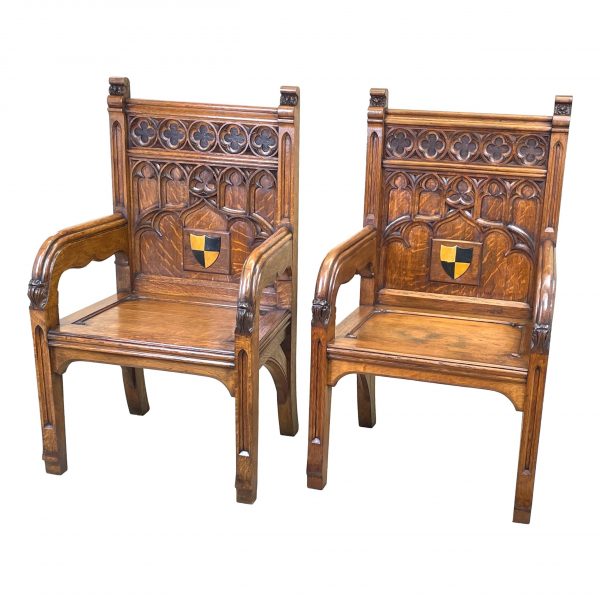 Large Pair Of Gothic Oak Chairs