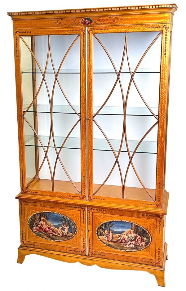 Satinwood & Polychrome Painted Display Cabinet
