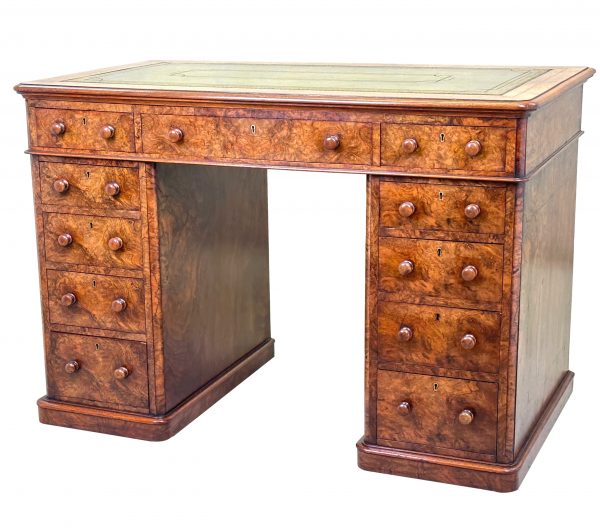Small 19th Century Burr Walnut Pedestal Desk