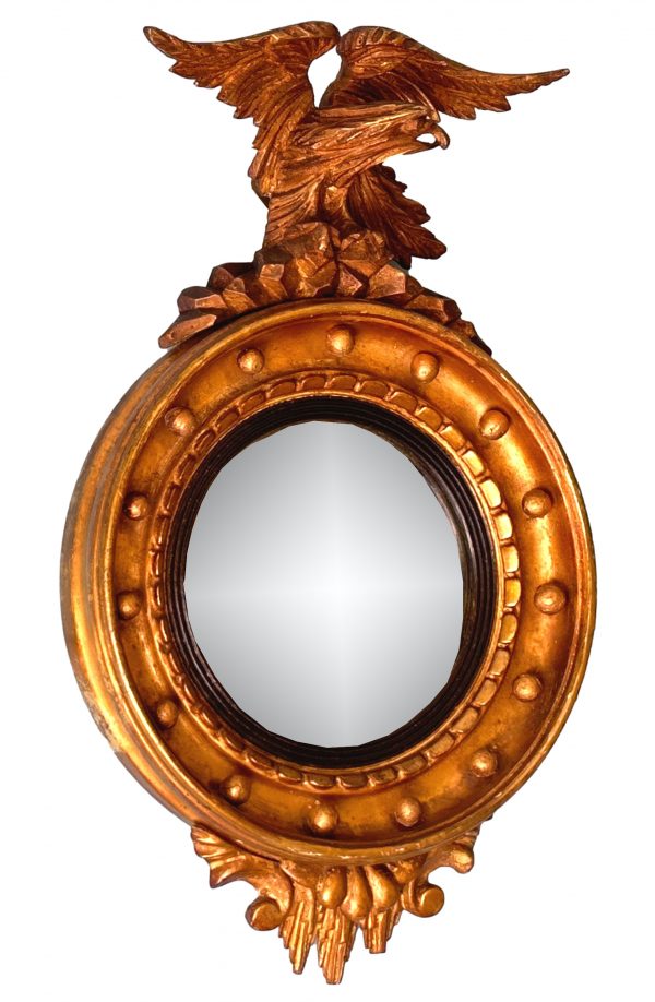 Tiny 19th Century Regency Gilt Convex Mirror