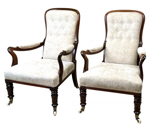 Pair Of 19th Century Rosewood Library Armchairs