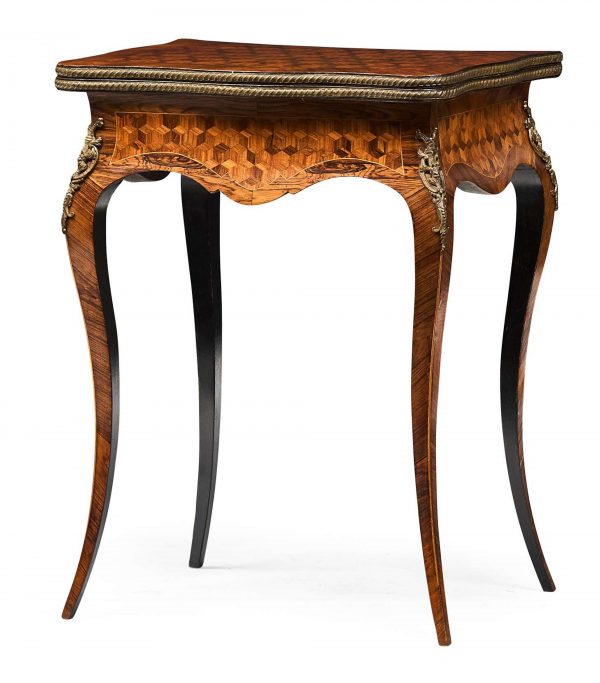 Kingwood & Parquetry Serpentine Card Table