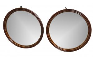 Pair Of Regency Mahogany Circular Convex Mirrors