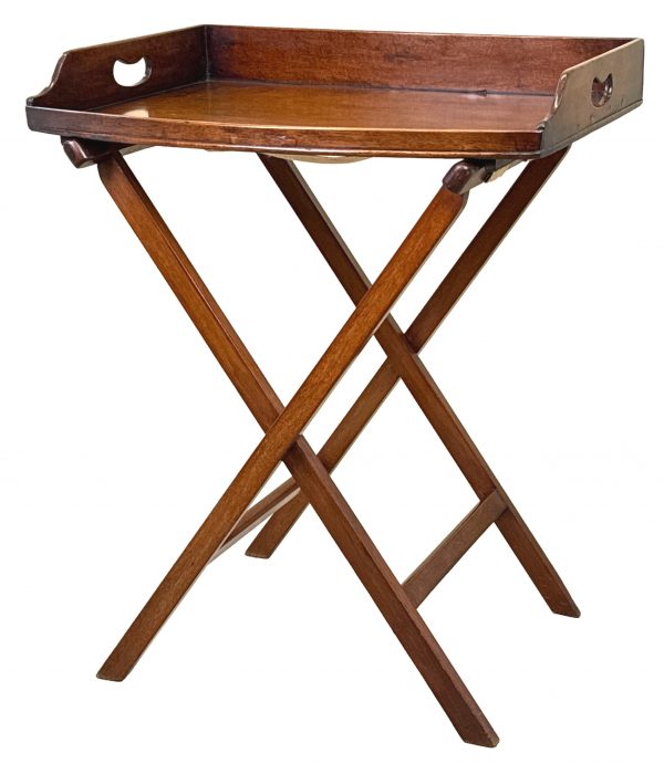 Bowfront Mahogany Butlers Tray On Folding Stand