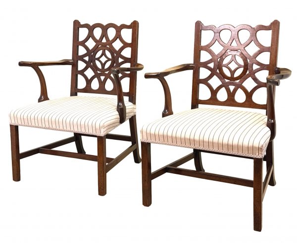 Pair Of 18th Century Mahogany Lattice Back Armchairs