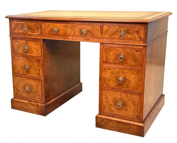 Small 19th Century Burr Walnut Pedestal Desk
