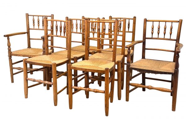 Set Of 8 Ash Farmhouse Kitchen Dining Chairs
