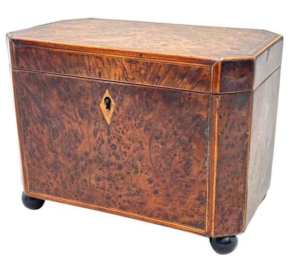 Georgian Octagonal Yew Wood Tea Caddy
