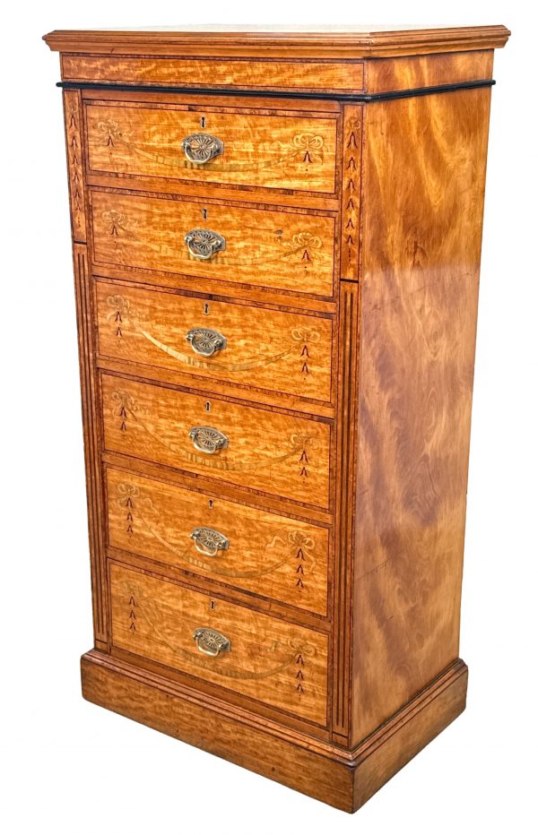 Satinwood Late 19th Century Tall Pedestal Chest of Drawers