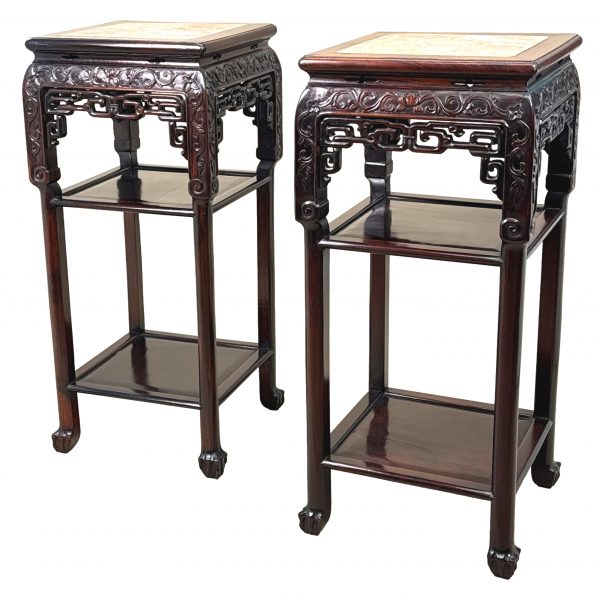 Tall 19th Century Pair Of Oriental Hardwood Stands