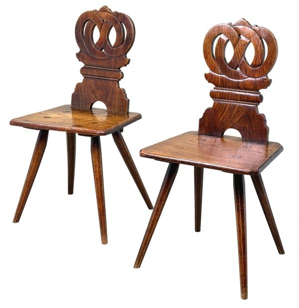 Early 19th Century Pair Of Folk Art Swiss Escabelle Chairs