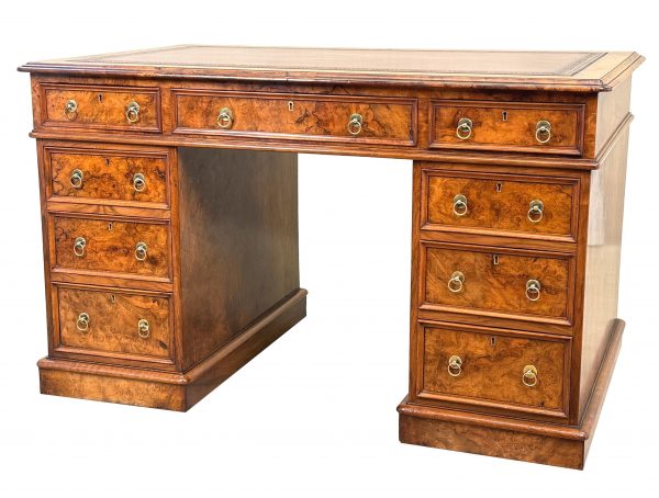 Fine Quality 19th Century Burr Walnut Pedestal Desk
