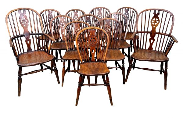 Harlequin Set Of 12 Georgian Wheelback Kitchen Windsor Dining Chairs