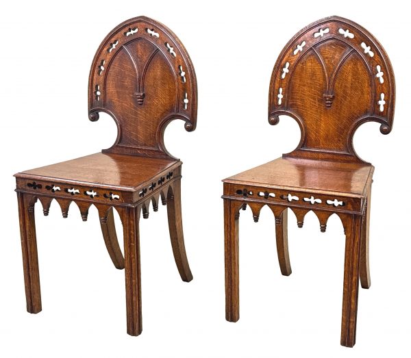 Pair Of 19th Century Oak Hall Chairs