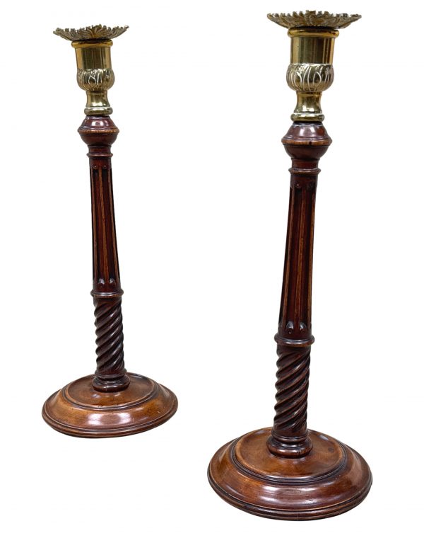 18th Century Mahogany & Brass Candlesticks