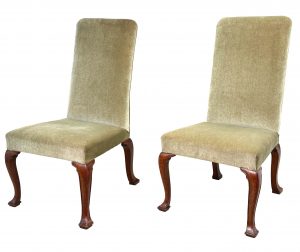 Rare Pair Of Early 18th Century Georgian Upholstered Side Chairs In Walnut