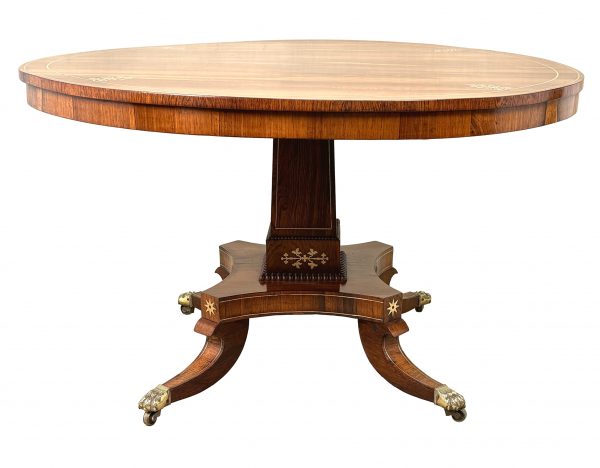 Small Regency Rosewood & Brass Inlaid Circular Centre Table