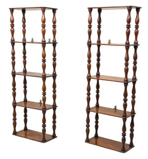 Extremely Rare Pair Of Tall Mid 19th Century Mahogany Wall Hanging Shelves