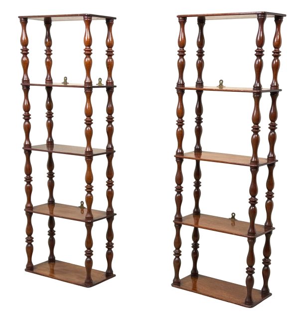 Extremely Rare Pair Of Tall Mid 19th Century Mahogany Wall Hanging Shelves