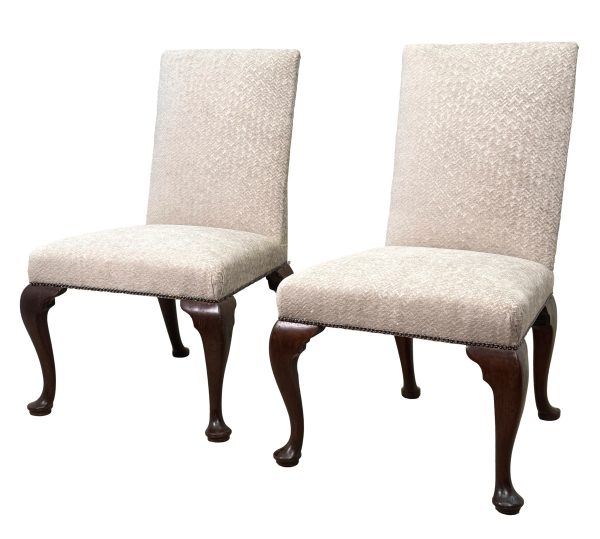 Rare Pair Of Early 18th Century Walnut & Upholstered Georgian Side Chairs