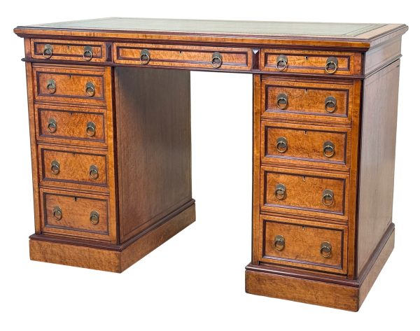 Exceptional Quality Mid 19th Century English Birdseye Maple Small Pedestal Desk
