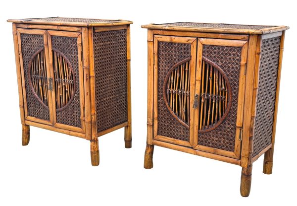 Rare Pair Of Late 19th Century Miniature Table Top Bamboo Cupboards, Aesthetic Design