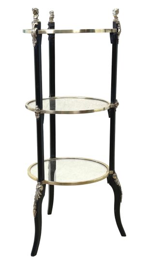 Early 20th Century French Ebonised, Glass & Brass Bound Étagère