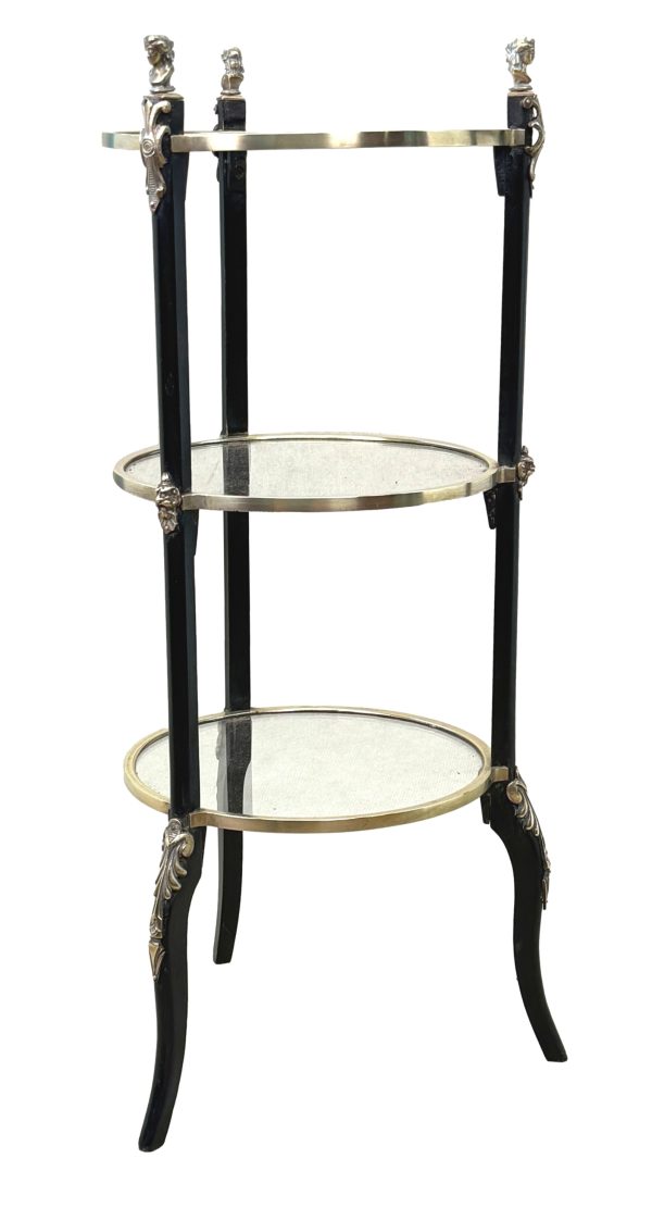 Early 20th Century French Ebonised, Glass & Brass Bound Étagère, Neoclassical