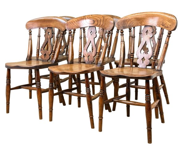 True Set Of 6 Mid 19th Century Farmhouse Kitchen Windsor Dining Chairs