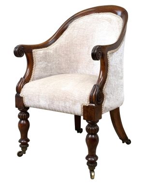 19th Century Rosewood Tub Library Armchair, English Regency Period