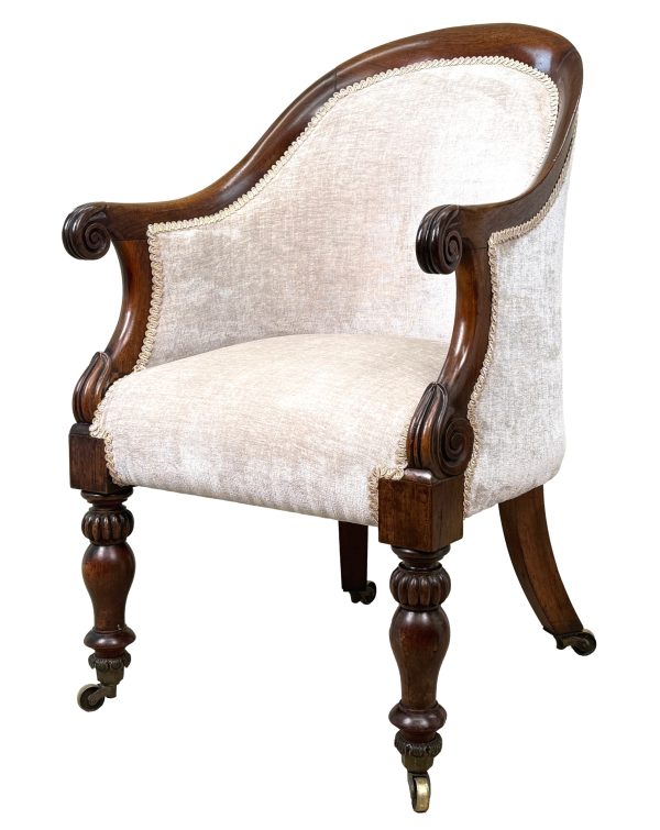 19th Century Rosewood Tub Library Armchair, English Regency Period