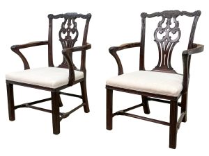 Fine Pair Of 18th Century Chippendale Period Mahogany Carver Armchairs