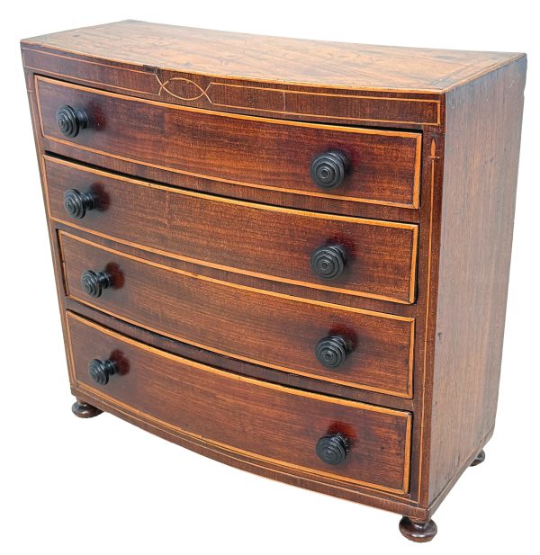 Charming 18th Century Georgian Bowfront Miniature Chest Of Drawers